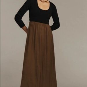 Anthropologie Black Top with Brown Skirt Dress